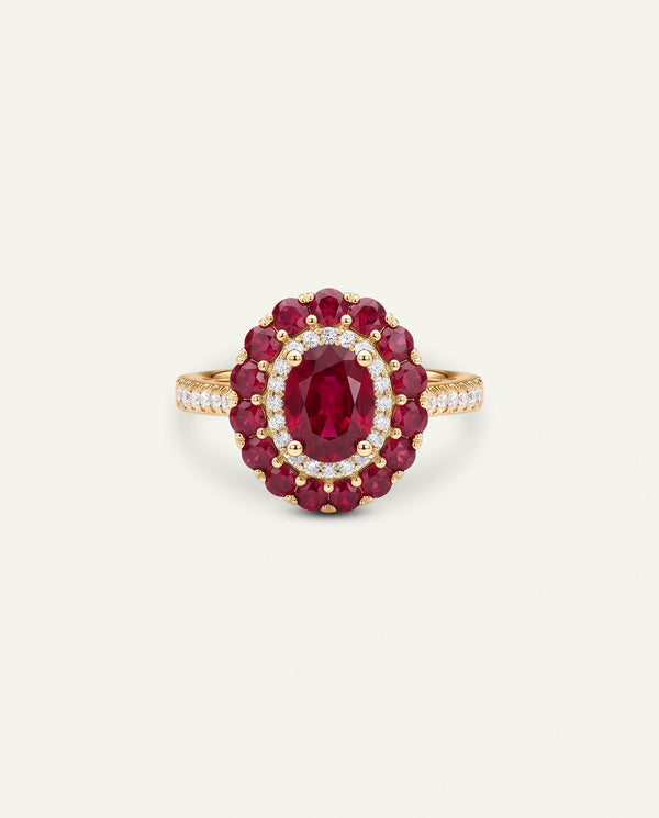 Aanika V. Ruby & Diamond Double Halo Ring