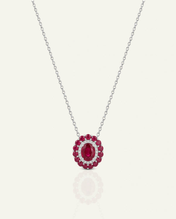 Aanika V. Ruby & Diamond Double Halo Pendant