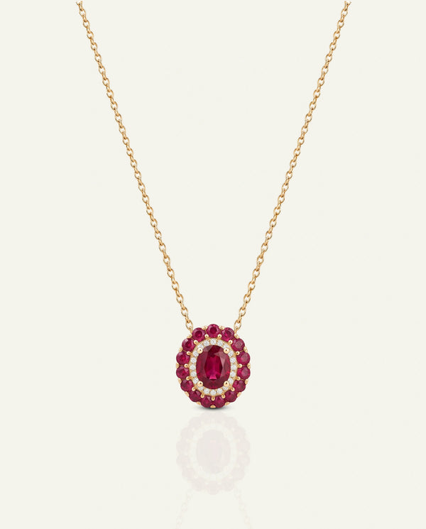 Aanika V. Ruby & Diamond Double Halo Pendant