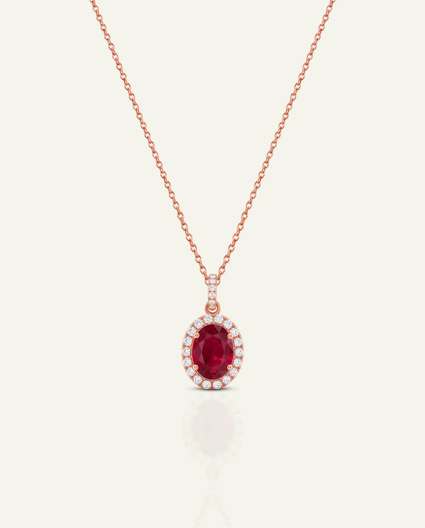 Aanika V. Ruby & Diamond Halo Pendant