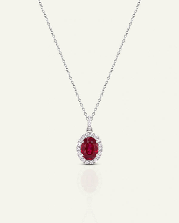 Aanika V. Ruby & Diamond Halo Pendant