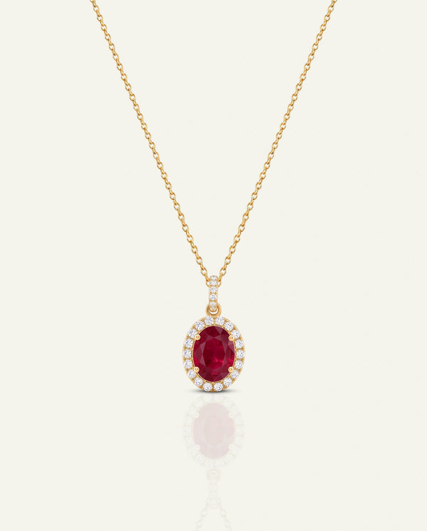 Aanika V. Ruby & Diamond Halo Pendant