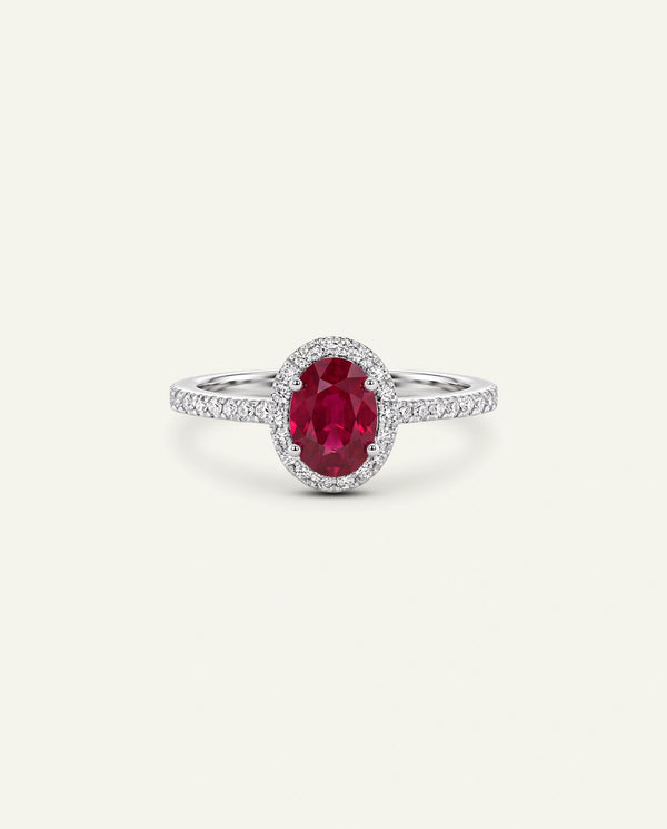 Aanika V. Ruby & Diamond Halo Ring