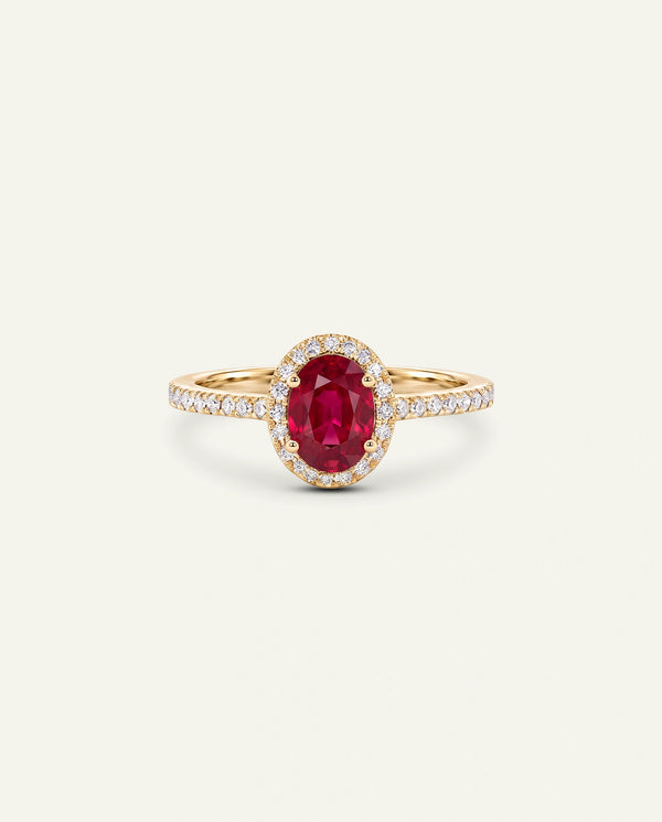 Aanika V. Ruby & Diamond Halo Ring
