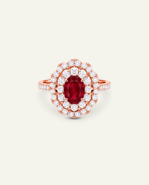 Aanika V. Ruby & Diamond Double Halo Ring