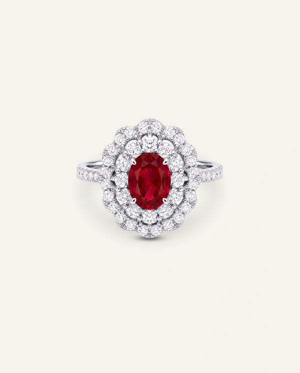 Aanika V. Ruby & Diamond Double Halo Ring