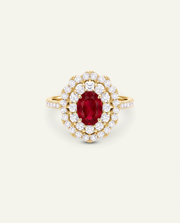 Aanika V. Ruby & Diamond Double Halo Ring