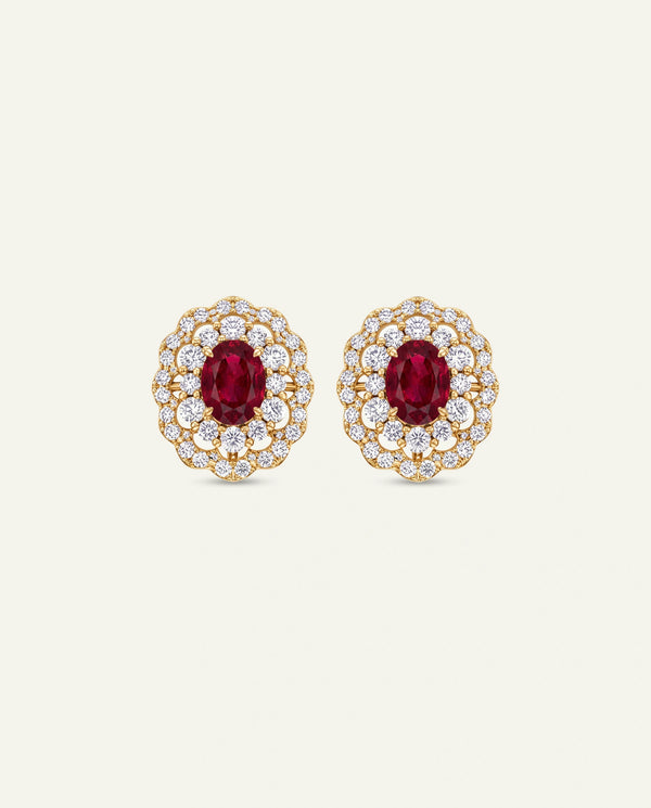 Aanika V. Ruby & Diamond Double Halo Studs