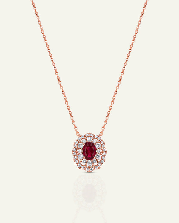 Aanika V. Ruby & Diamond Double Halo Pendant