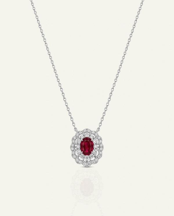 Aanika V. Ruby & Diamond Double Halo Pendant