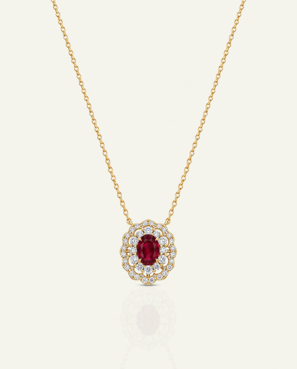 Aanika V. Ruby & Diamond Double Halo Pendant