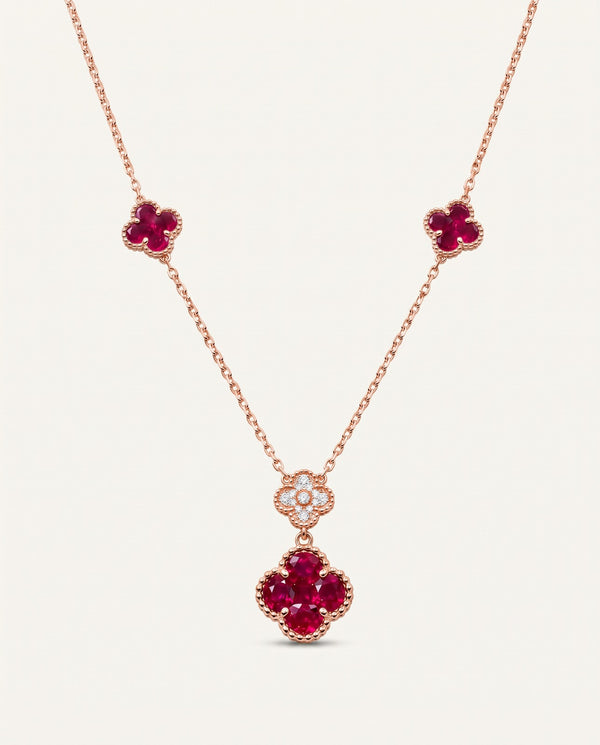 Aanika V. Ruby & Diamond Clover Flower Shape Necklace