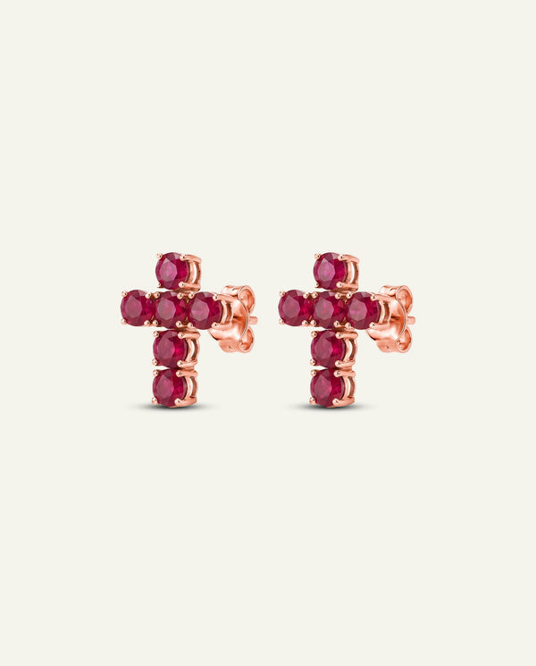 Aanika V. Ruby Cross Earrings