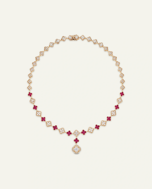 Aanika V. Ruby & Diamond Flower Necklace