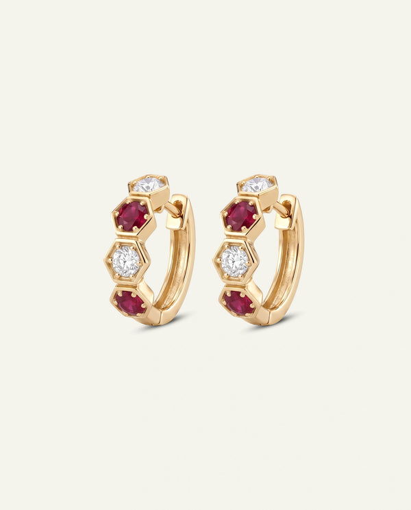 Aanika V. Ruby & Diamond Alternating-stone Huggie Hoop