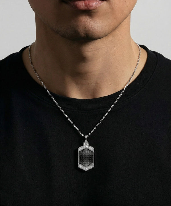 Link N Lock® Black Treated & Lab-grown Diamond Dog Tag Pendant