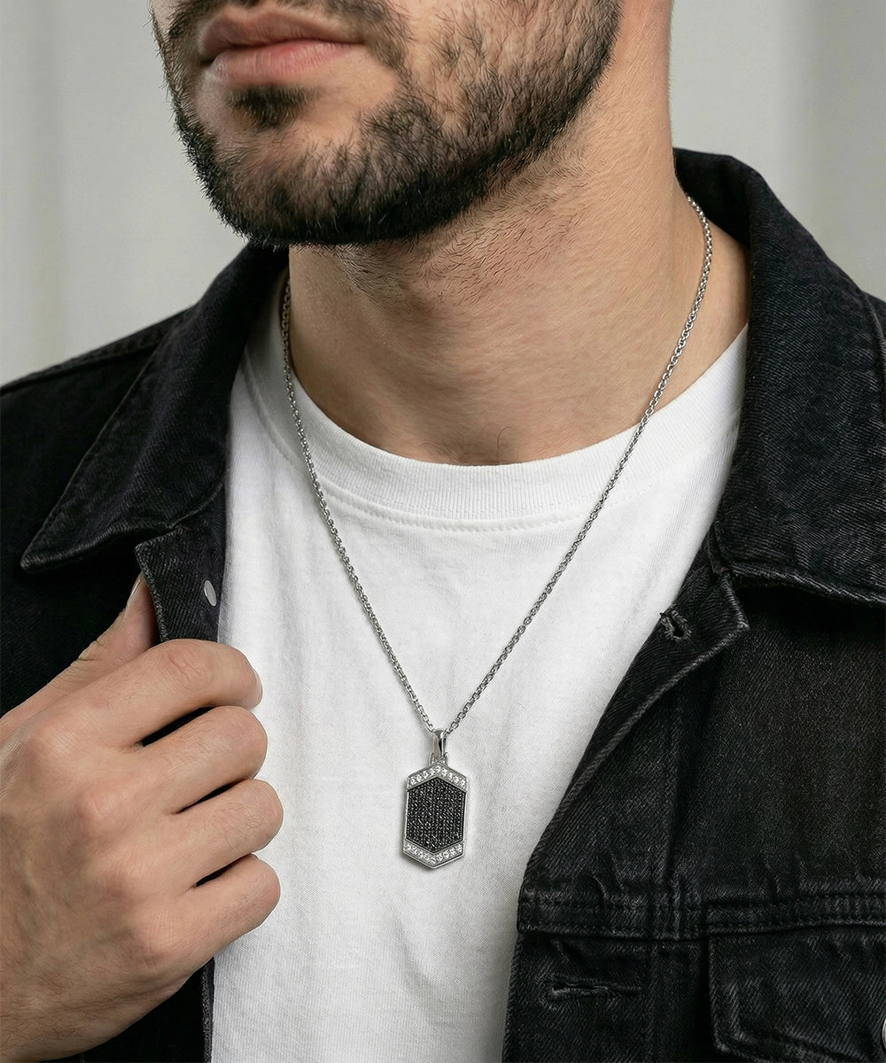Link N Lock® Black Treated & Lab-grown Diamond Dog Tag Pendant
