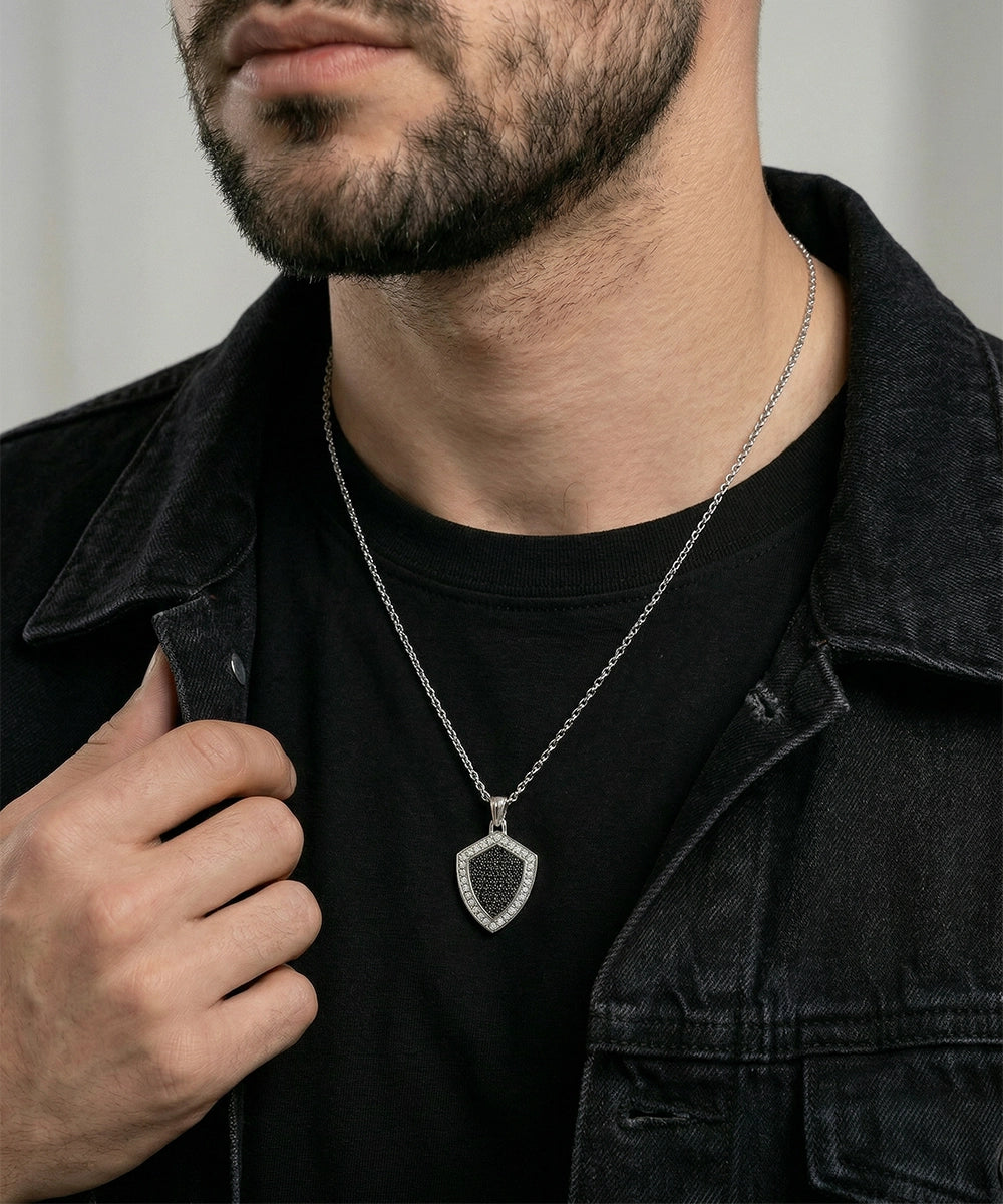 Link N Lock® Black Treated & Lab-grown Diamond Shield Pendant