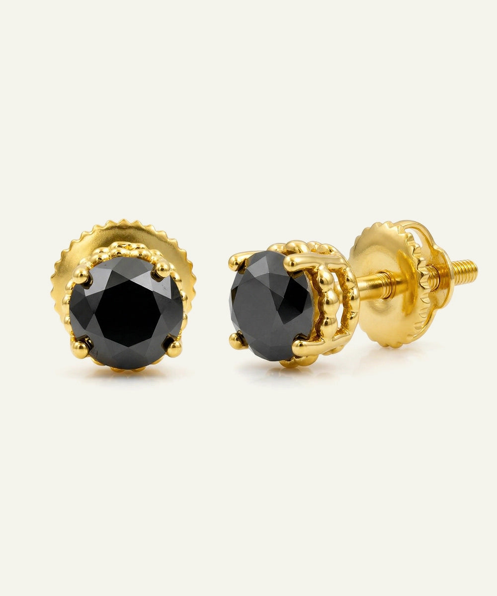 Link N Lock® Black Diamond Round Solitare Studs Earrings