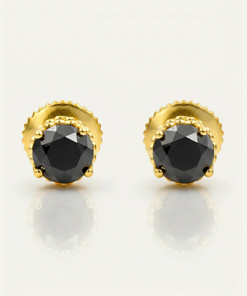 Link N Lock® Black Diamond Round Solitare Studs Earrings