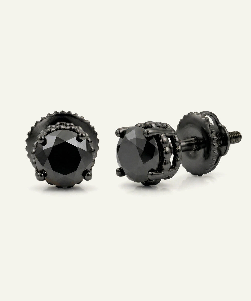 Link N Lock® Black Diamond Round Solitare Studs Earrings