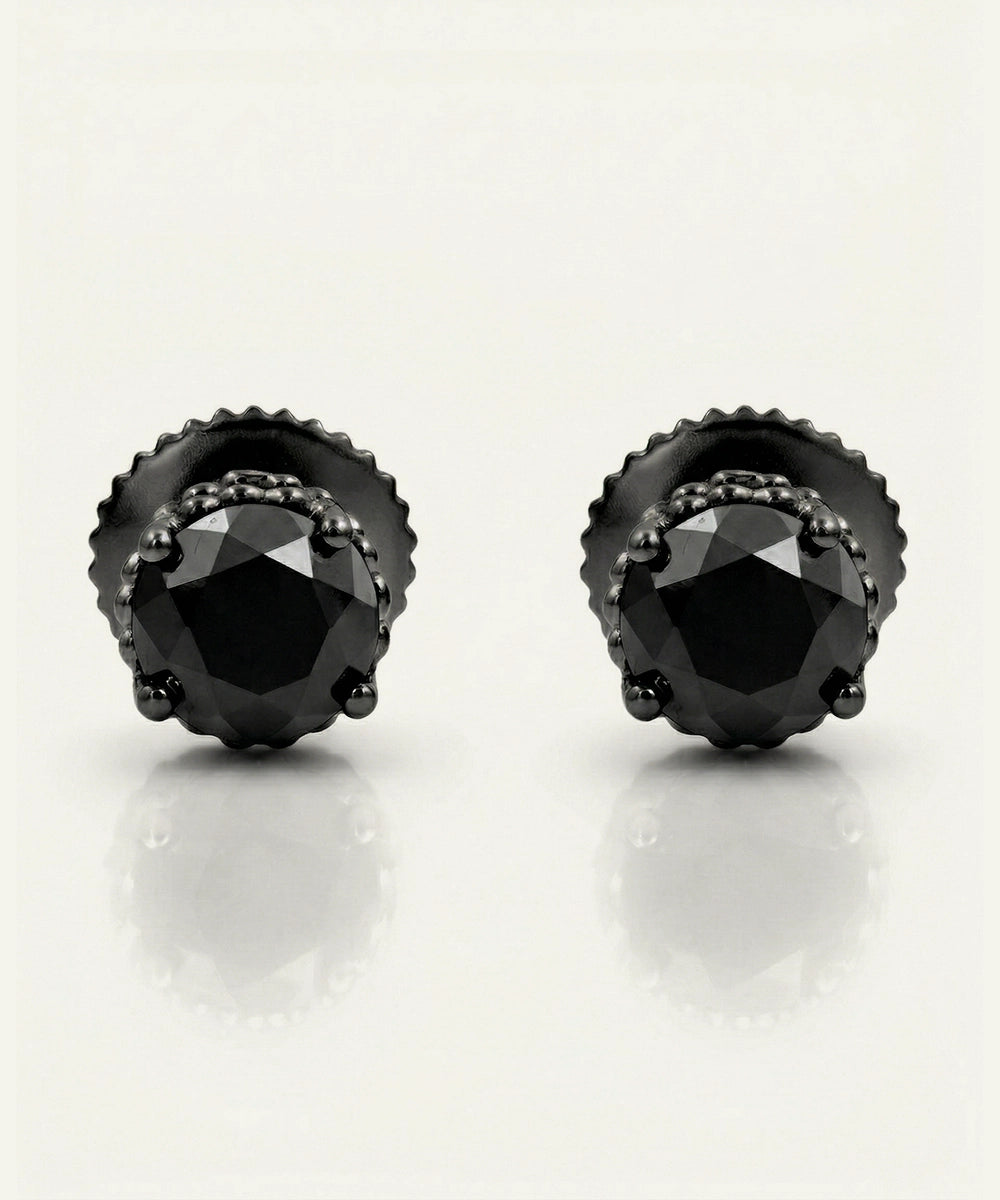 Link N Lock® Black Diamond Round Solitare Studs Earrings