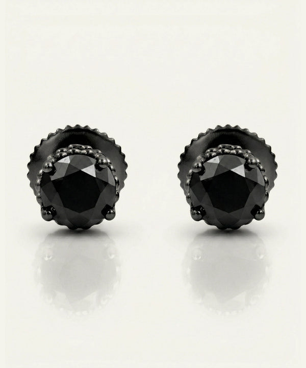 Link N Lock® Black Diamond Round Solitare Studs Earrings