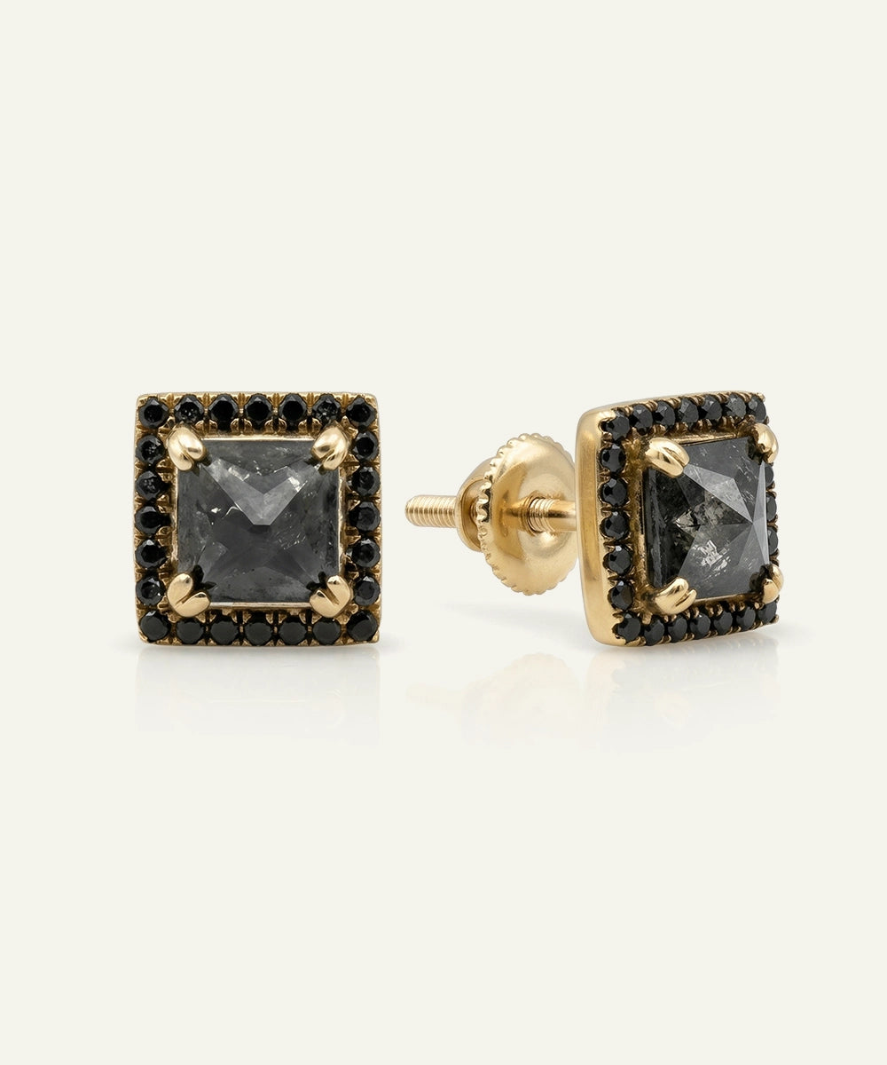 Link N Lock® Black Diamond Princess Halo Studs Earrings