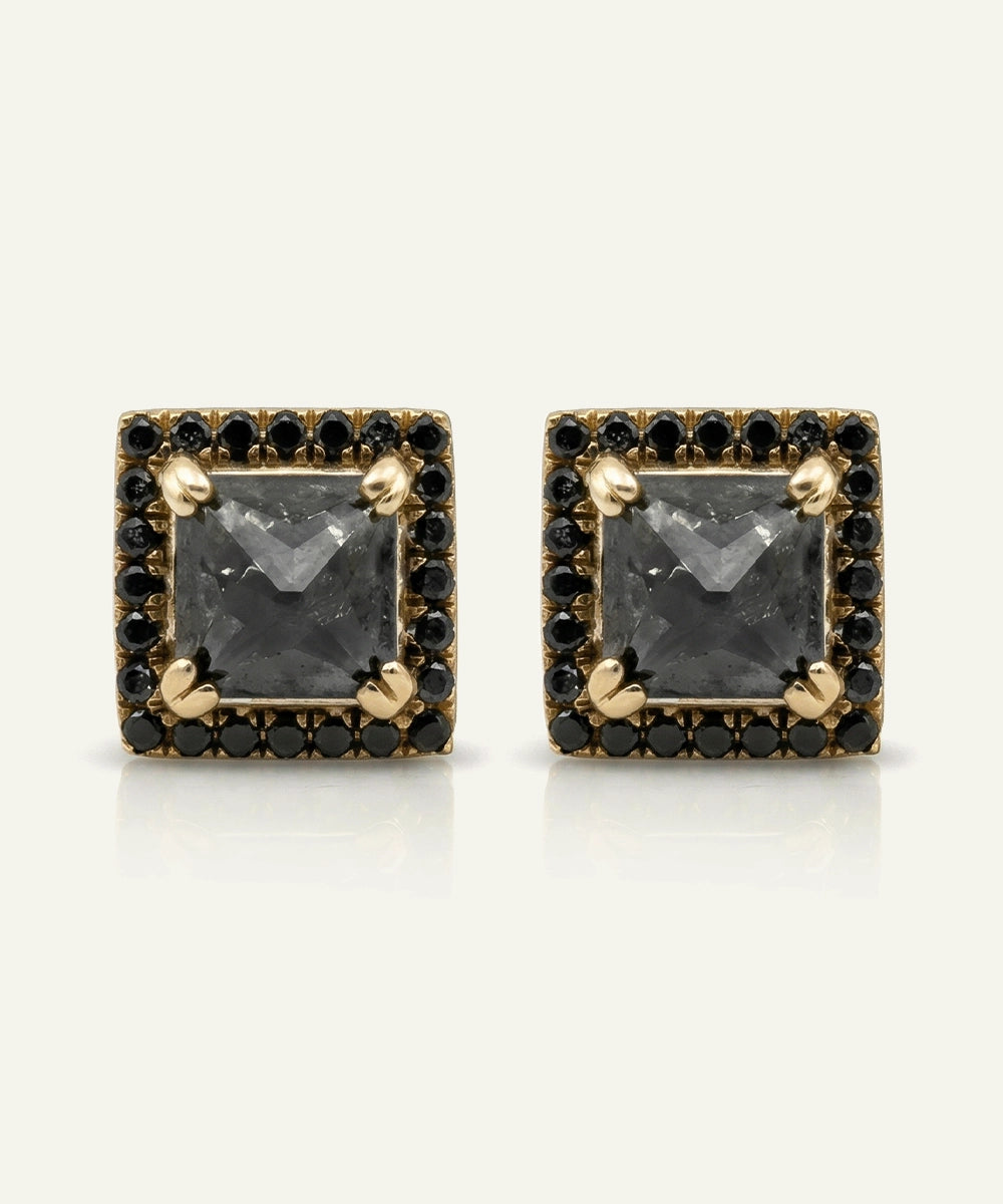 Link N Lock® Black Diamond Princess Halo Studs Earrings