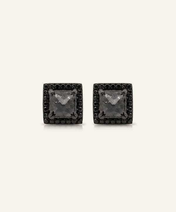 Link N Lock® Black Diamond Princess Halo Studs Earrings