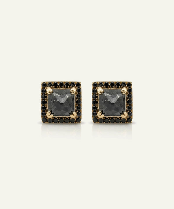 Link N Lock® Black Diamond Princess Halo Studs Earrings
