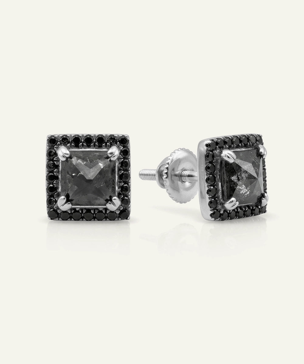 Link N Lock® Black Diamond Princess Halo Studs Earrings