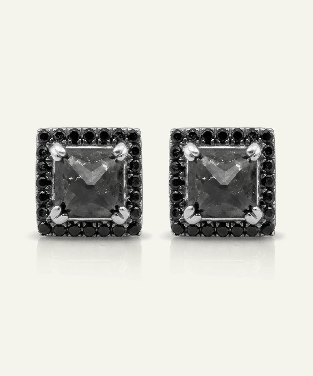 Link N Lock® Black Diamond Princess Halo Studs Earrings