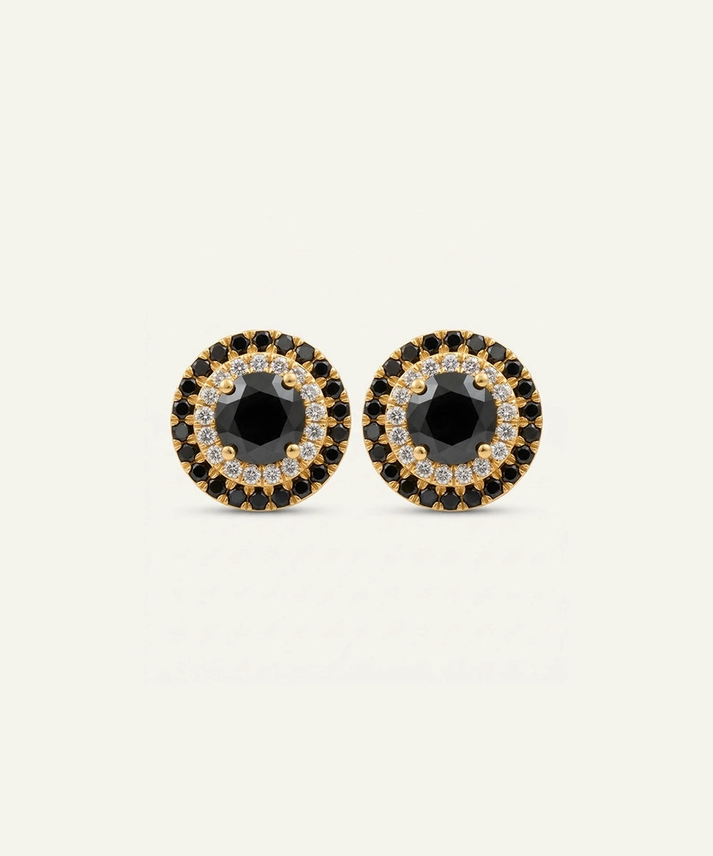 Link N Lock® men's black diamond cluster stud earrings in vermeil