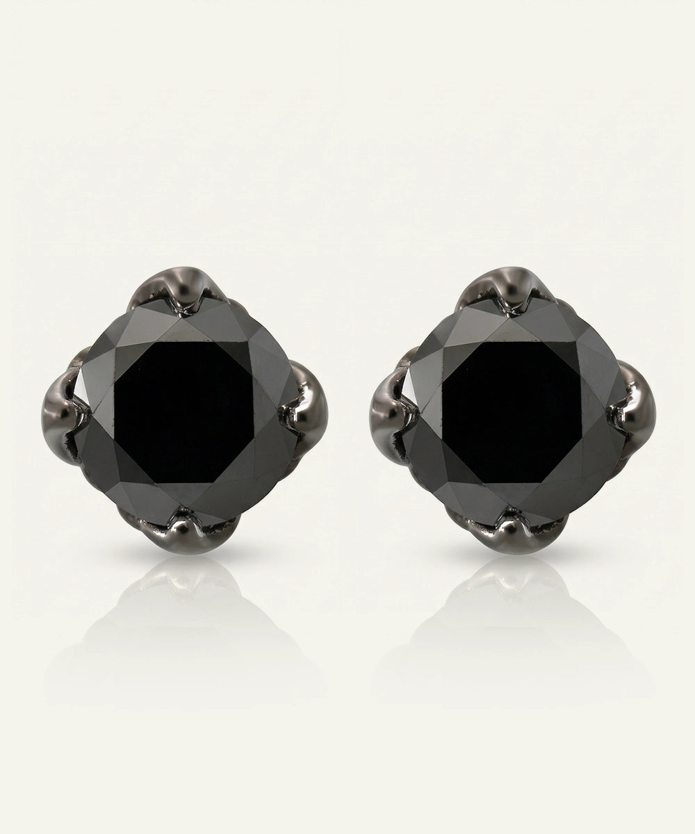 Link N Lock® Black Diamond Round Solitare Studs Earrings