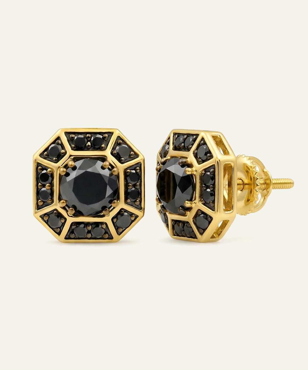 Link N Lock® Asscher Shape Black Diamond Studs Earrings