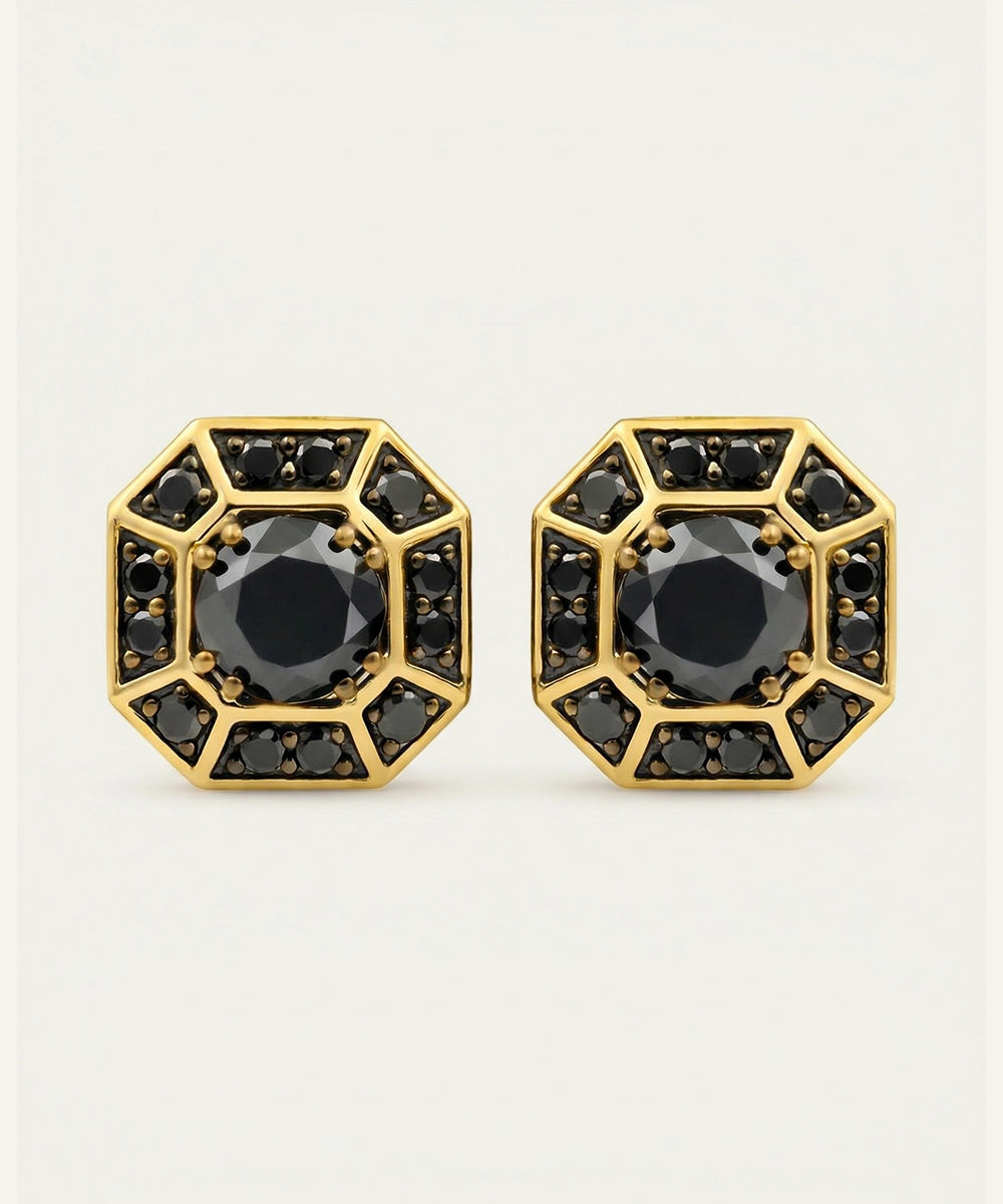Link N Lock® Asscher Shape Black Diamond Studs Earrings