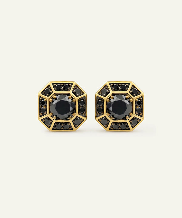 Link N Lock® Asscher Shape Black Diamond Studs Earrings