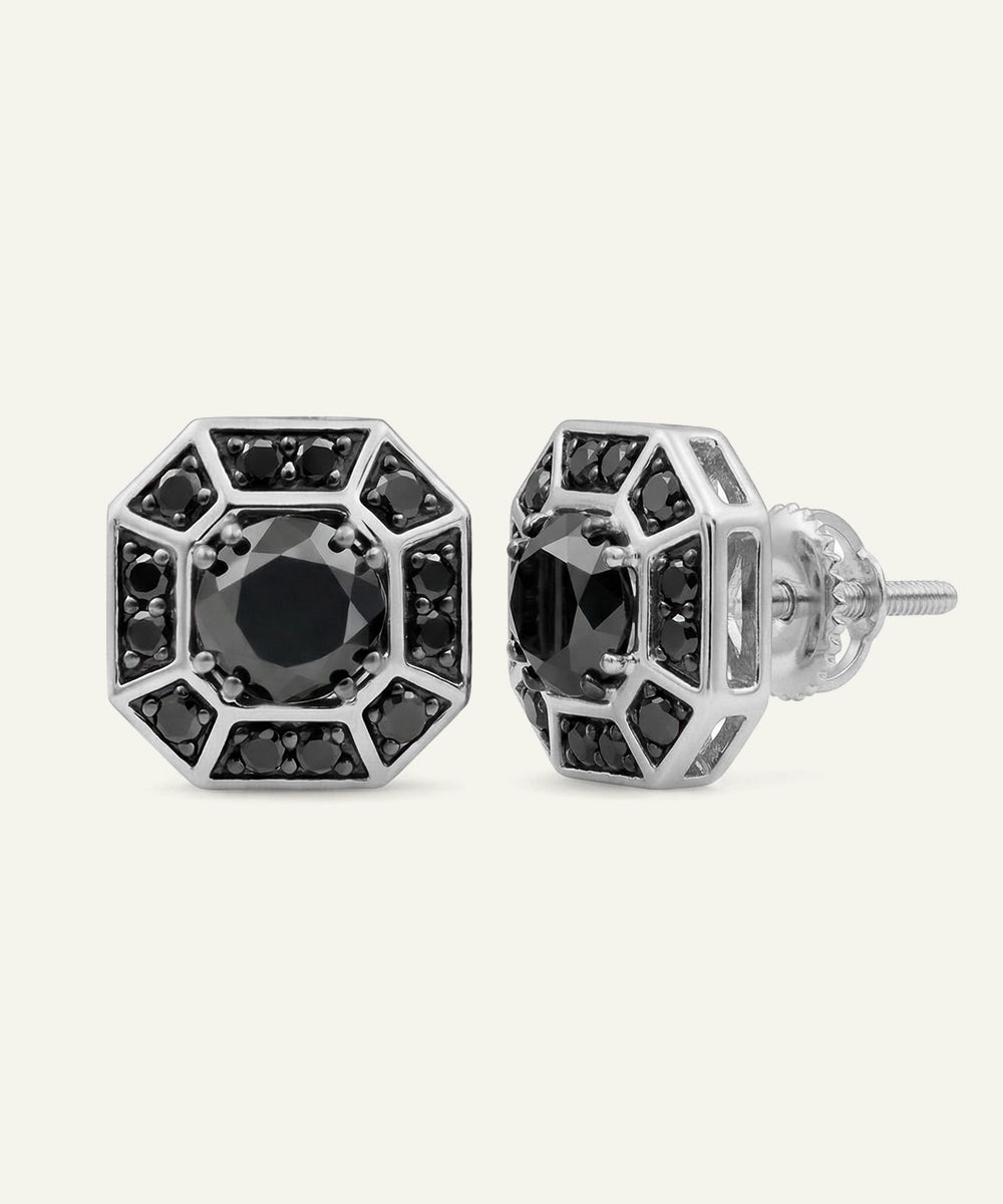 Link N Lock® Asscher Shape Black Diamond Studs Earrings