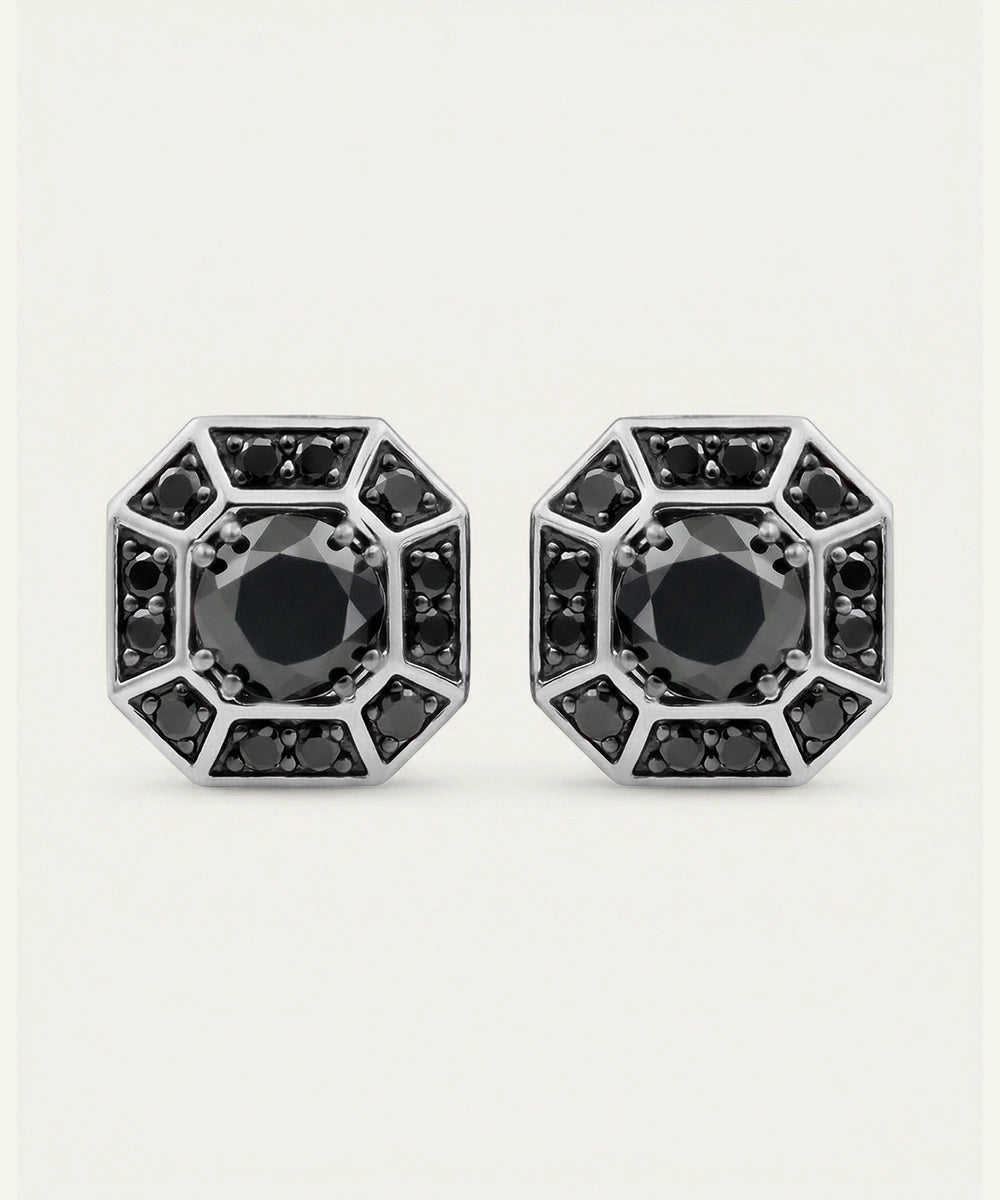 Link N Lock® Asscher Shape Black Diamond Studs Earrings