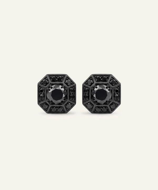 Link N Lock® Black Diamond Asscher-Cut Stud Earrings