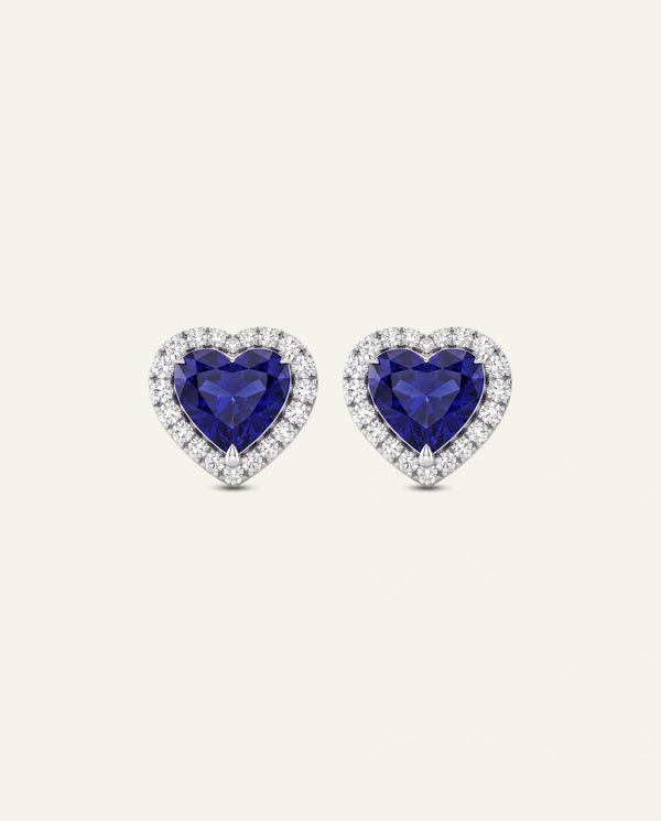 Aanika V. Lab-created Sapphire & Lab-grown Diamond Heart Halo Studs
