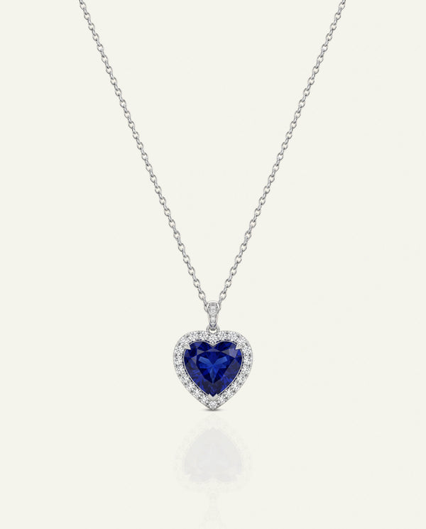 Aanika V. Lab-created Sapphire & Lab-grown Diamond Heart Halo Necklace