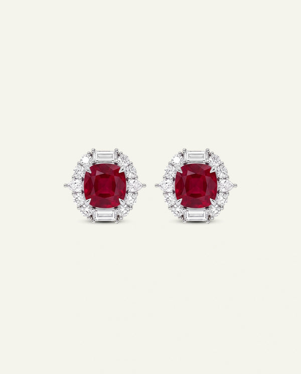 Aanika V. Lab-created Ruby & Lab-grown Diamond Halo Earrings