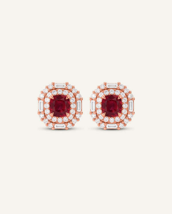 Aanika V. Lab-created Ruby & Lab-grown Diamond Double Halo Earrings