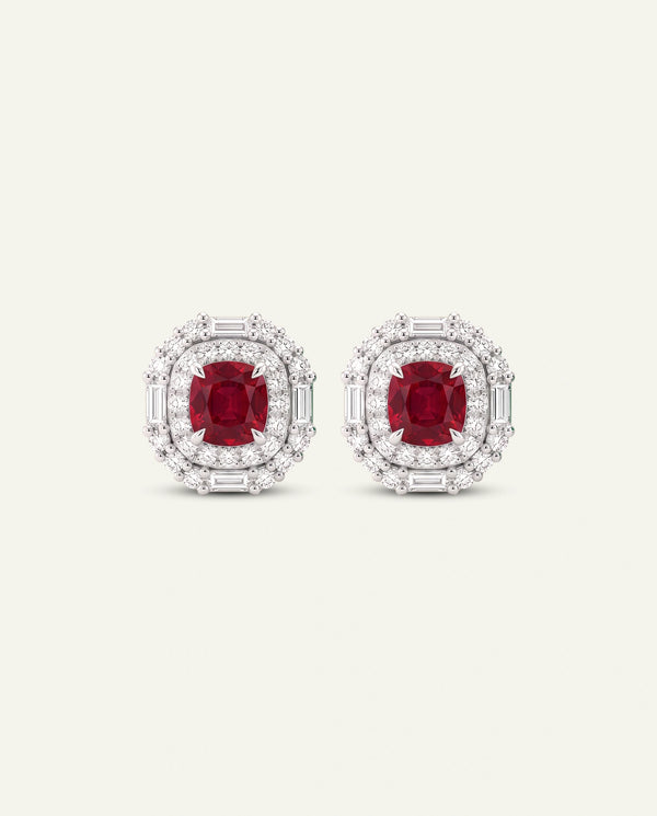 Aanika V. Lab-created Ruby & Lab-grown Diamond Double Halo Earrings