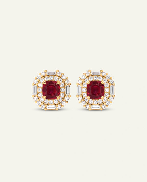 Aanika V. Lab-created Ruby & Lab-grown Diamond Double Halo Earrings