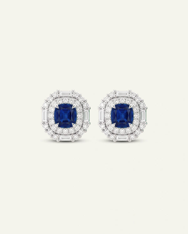 Aanika V. Lab-created Sapphire & Lab-grown Diamond Double Halo Earrings