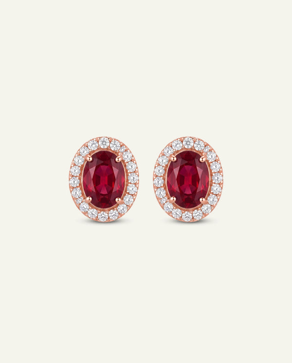 Aanika V. Lab-created Ruby & Lab-grown Diamond Halo Earrings