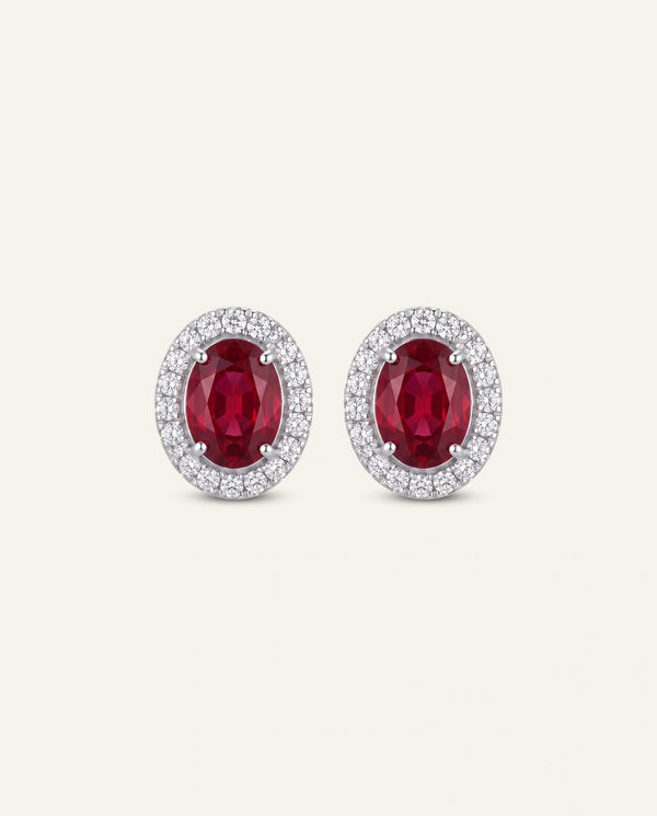 Aanika V. Lab-created Ruby & Lab-grown Diamond Halo Earrings